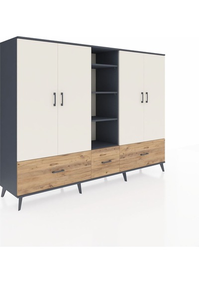 Hyperion Dolap 12 Raflı 3 Çekmeceli 4 Kapaklı 220x44x163 Antrasit Antrasit-aytaşı/çam Hyperion Dolap 12 Raflı 3 Çekmeceli 4 Kapaklı 220x44x163 Antrasit Antrasit-aytaşı/çam