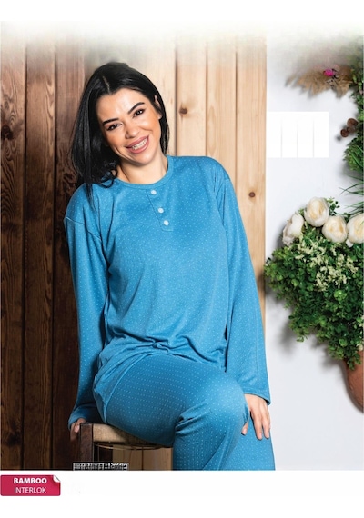 Sude Kadın Bambu İnterlok Büyük Beden Uzun Kol Yakası Düğmeli Pijama Takımı A939/15 - 1 Adet 001 Sude Kadın Bambu İnterlok Büyük Beden Uzun Kol Yakası Düğmeli Pijama Takımı A939/15 - 1 Adet 001