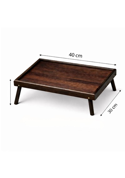 Dyris Katlanabilir Ayaklı Ahşap Kahvaltı Tepsisi 40x30 Cm Yatakta Servis, Laptop Sehpası, Çok Amaçlı Sunum Tepsisi Koyu Kahverengi