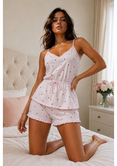 Kadın Viskoz Sezonsuz Paçalı Pembe Pijama Takımı