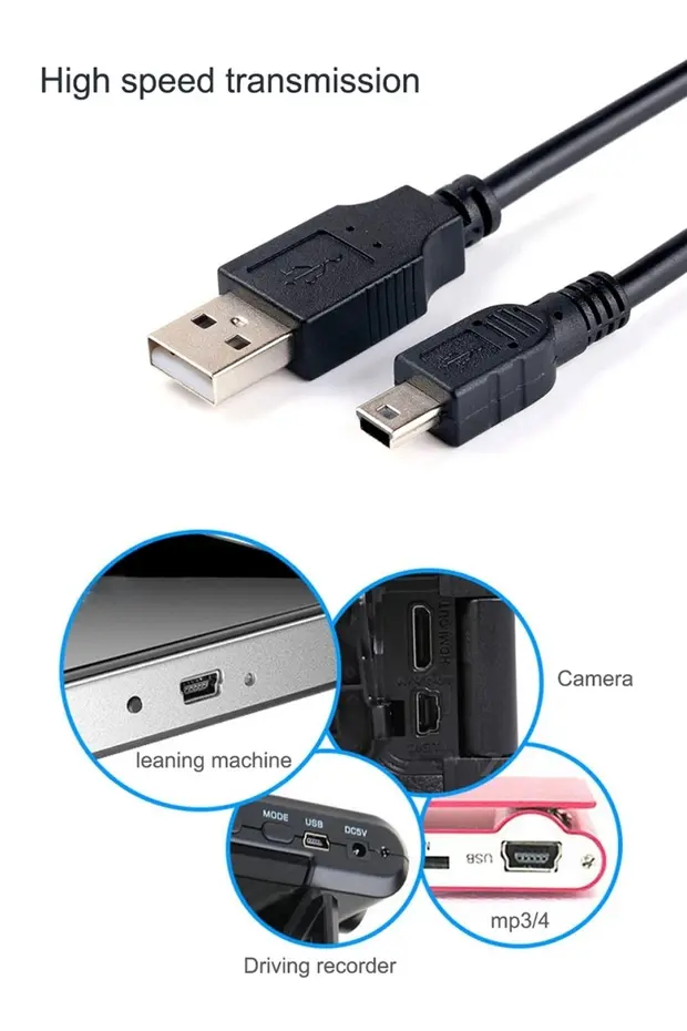 1.5 Metre 1.5mt Mini Usb 5 Pin 1.5m Kablosu V3 Mini Usb Bağlantısını Destekleyen Tüm Cihazlarla Uyumlu