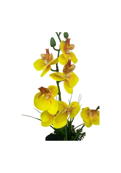 Yapay Çiçek Sarı Islak Orkide Gold Metal Saksıda Saksıda Orkide 50cm