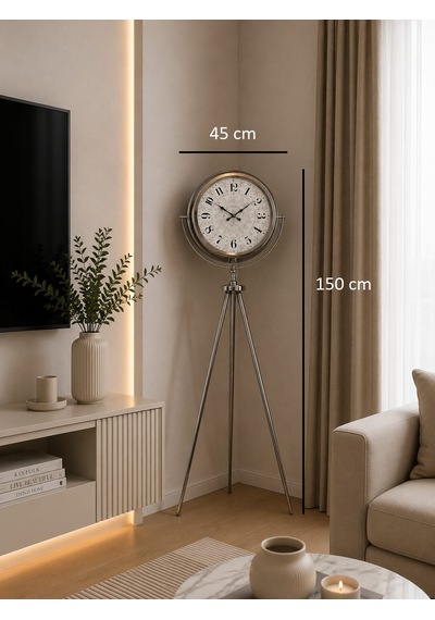Krom Saltanat 150 X 45 Cm Metal Tripod Ayaklı Saat