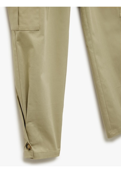 Koton Pamuklu Yüksek Bel Kargo Cep Detaylı Kısa Jogger Pantolon Haki 5sak40236uw Haki