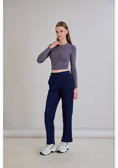 Sortie Collection Simli Örme Pantolon İndigo
