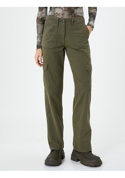 Koton Gabardin Kargo Pantolon Cepli Normal Bel Haki 4wak40119pw