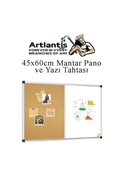 Artlantis Çift Fonksiyonlu Yazı Tahtası Ve Mantar Pano 45x60 Cm 1 Adet Alüminyum Çerçeveli Mantar Panolu Yazı Tah Genel