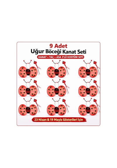 9 Lu - 641 - Uğur Böceği Kostüm Seti At - Spt-gld - Taç Asa