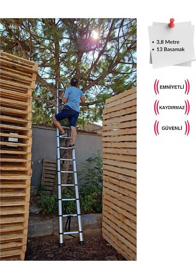 Endokon 320 Cm. - 11 Basamaklı Kancalı Teleskopik Merdiven - I Tipi Uzayan
