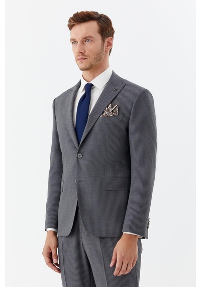 Sabri Özel Erkek Gri Dar Kesim Slim Fit Yünlü Dokuma Normal Bel 6 Drop Takım Elbise