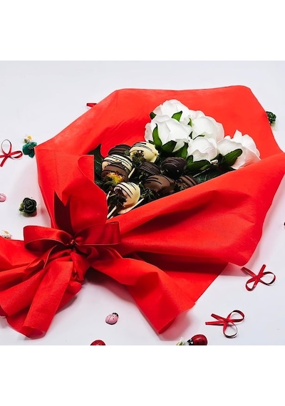 Nin Chocolate Sevgiliye Beyaz Çiçek Çikolata Demeti