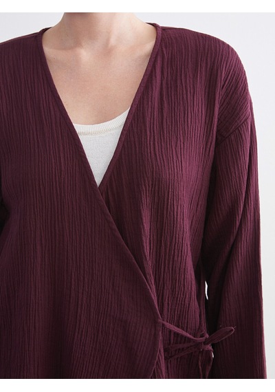 Lcwaıkıkı Classic Bordo Kruvaze Yaka Dokulu Kadın Kimono