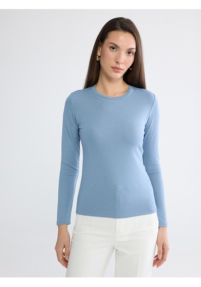 Lcwaıkıkı Basic Mavi Bisiklet Yaka Soft Touch Kadın Body