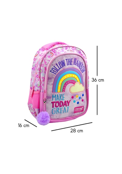Muggle 2 Bölmeli Soft Rainbow Pembe Okul Sırt Çantası Mu-6696