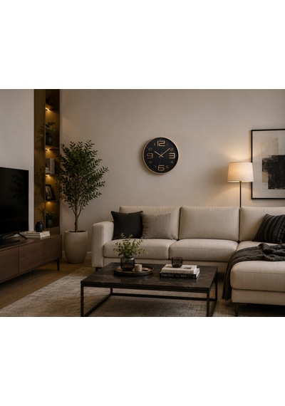 Siyah- Rose Modern Duvar Saati Cam Yüzeyli Lüks Tasarım
