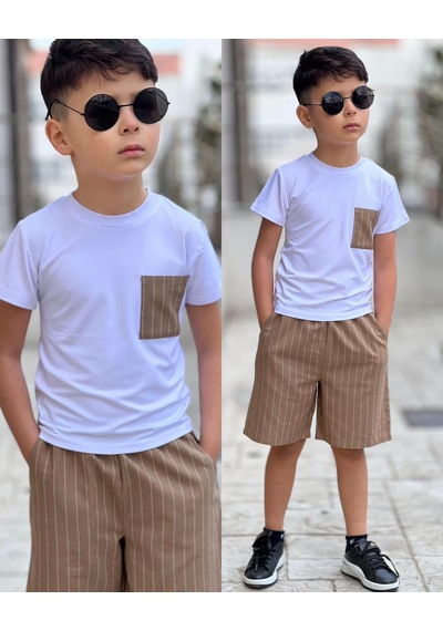 Sy Store Erkek Çocuk Çizgili Şort & Cep Detaylı Basic Tişört Takımı Yazlık Şık Kombin Açık Kahve Sy Store Erkek Çocuk Çizgili Şort & Cep Detaylı Basic Tişört Takımı Yazlık Şık Kombin Açık Kahve