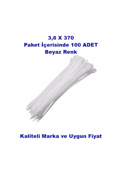 Pemsan Klips Kablo Bağı 3,6x370 Beyaz 100 Adet Kablo Cırtı