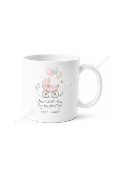 Baby Shower Hediyesi İsimli Özel Baskılı Porselen Kupa Bardak Bebek Kutlama Beyaz / Çok Renkli