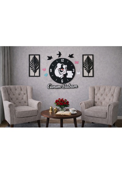 Canım Babam Temalı Duvar Saati 40 Cm Çiçekler 30 Cm No10040 Çok Renkli