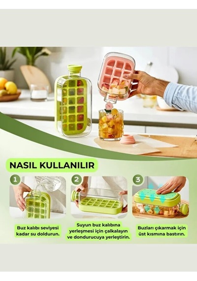 Mucit Home 500 Ml Buz Kalıbı Pipetli Matara Soğuk İçecek Şişesi Buzluklu Suluk Renkli