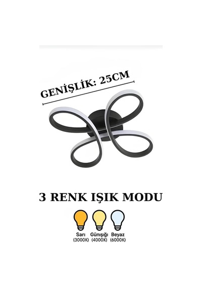 Daisy 4 Lü Siyah Avize Plafonyer 3 Renkli Modern Salon, Mutfak, Çocuk Odası, Antre Aydınlatma