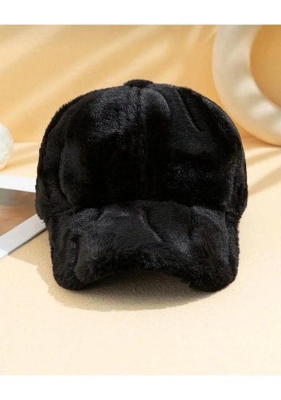 Kadın Kışlık Soft Peluş Kep Şapka Siyah
