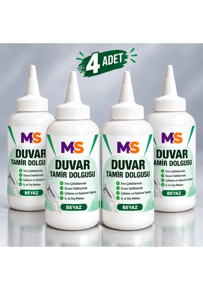 4 Adet Hazır Duvar Tamir Dolgusu Beyaz 220 Gr Macunu Zemin Alçı Sıva Çatlak Boşluk Onarıcı Giderici 1 KG