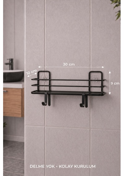 Sas Haus Banyo Düzenleyici Set 4 Parça Yapışkanlı Şampuanlık Tuvalet Kağıtlığı Havluluk Askı Tss-01 Siyah