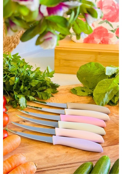 Makri Home 6 Lı Renkli Tırtıklı Meyve Ve Sebze Bıçak Seti Ergonomik Saplı, Paslanmaz Çelik Çok Renkli