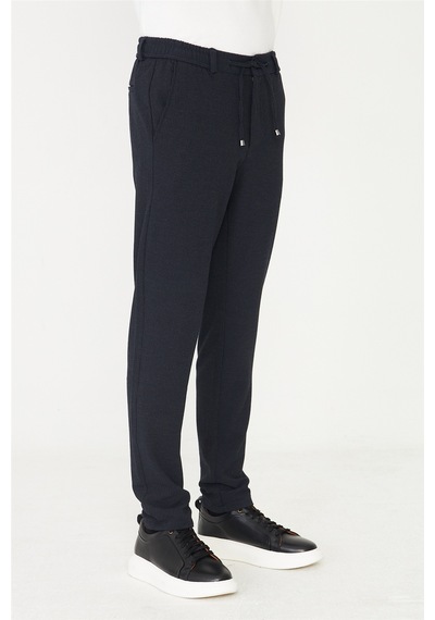 Lacivert Mikro Desenli Bağcıklı Modern Jogger Pantolon Laci