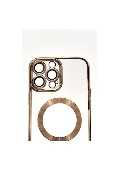 Apple Uyumlu iPhone 13 Pro Max Magsafe Özellikli Altın Sarı Gold Renkli Kenarlı Lazerli Şeffaf Kılıf Lens Korumalı