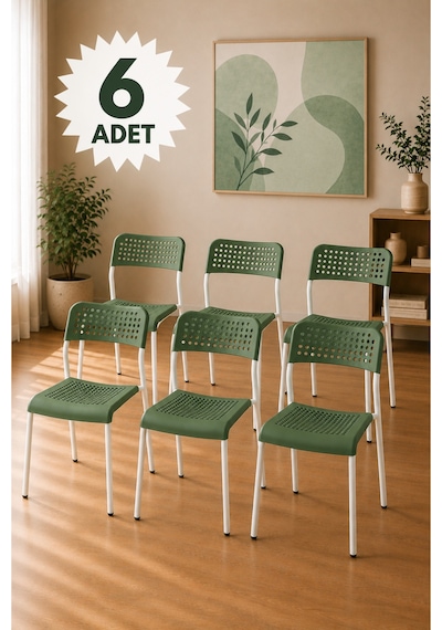 Mira Yeşil/beyaz Sandalye Plastik Gövdeli Metal Ayaklı, Mutfak Sandalyesi, Çalışma, Bahçe, Yemek Oda Yeşil/beyaz- 6 Adet