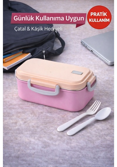 Pembe Benmarili Paslanmaz Çelik Yemek Kabı 2 Bölmeli Beslenme Kabı Saklama Kabı Lunch Box Diğer
