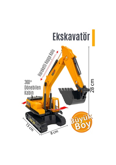İnşaat Araçları Kazıcı Oyuncak Kepçe İş Makinesi Ekskavatör Sürtmeli İş Makinası