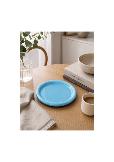 Seramik Mavi Donut Kahvaltı Pasta Yemek Ve Tatlı Servis Tabak 25 Cm Mavi - 913857946 Mavi