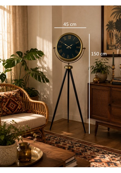 Eskitme Antique Aynalı Tripod 150 X 45 Cm Ayaklı Saat