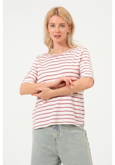Kadın Çizgili Tişört Oversize T-shirt Çok Renkli