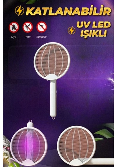 Katlanır Usb Şarjlı Uv Işıklı Elektrikli Sivrisinek Öldürücü Raket Sinek Öldürücü