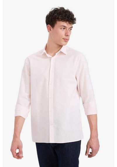 DeFacto Regular Fit Polo Yaka Keten Yazlık Uzun Kollu Gömlek E1729AX25SPPN185