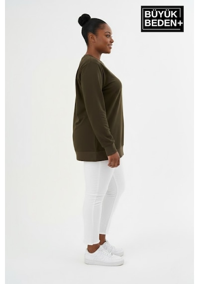 Superlife Kadın Büyük Beden Bisiklet Yaka Kollar Ve Etek Ribanalı İnce Sweatshirt Spr26bswk956 Haki
