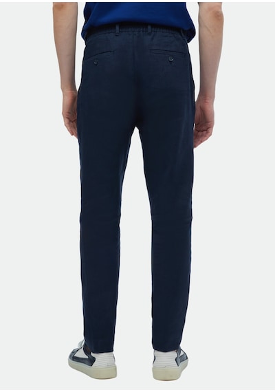 Ramsey Lacivert Düz Dokuma Jogging Fit Casual %100 Keten Pantolon