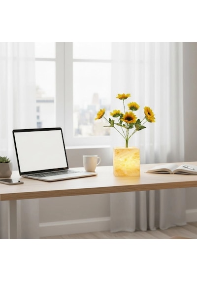 Bay Işıklı Yapay Çiçek Sarı Saksılı Led Dekoratif Bitki, Masaüstü Ve Ev Ofis Aydınlatmalı Süs Bitkisi N Diğer