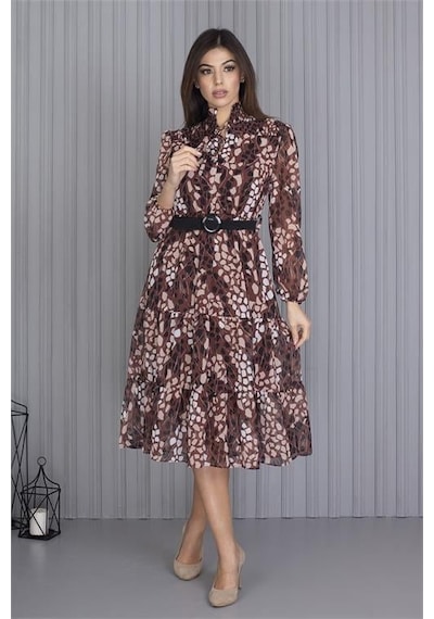 Dip Moda Kadın Kemerli Leopar Desenli Şifon Elbise Dpapcx04 Kahverengi Dip Moda Kadın Kemerli Leopar Desenli Şifon Elbise Dpapcx04 Kahverengi