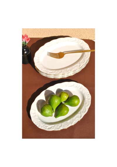 6 Adet Porselen Yaldızlı Orta Boy Kayık Tabak 23 Cm Meze Sunum Tabağı Gold