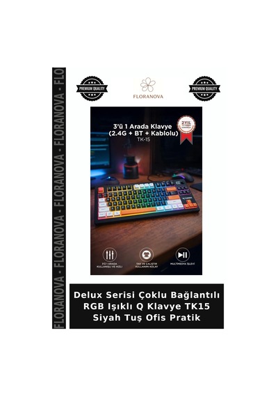 Delux Serisi Çoklu Bağlantılı Rgb Işıklı Q Klavye Tk15 Siyah Tuş Ofis Pratik
