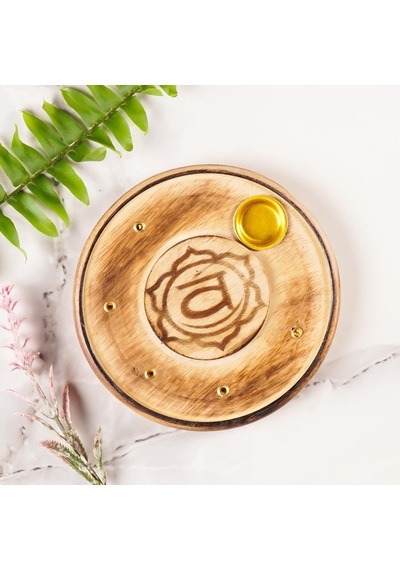 Sacral Çakra Temalı Yuvarlak Ahşap Konik Tütsülük