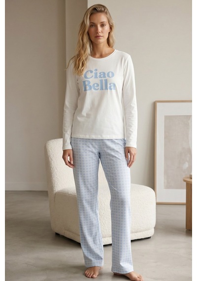 Siyah İnci Pamuklu Likralı Bisiklet Yaka Örme Pijama Takım26240291 Beyaz