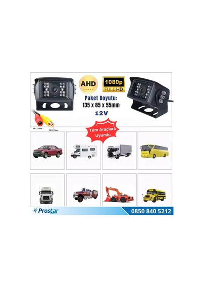 Ahd 1080p/720p Büyük Gece Görüşlü Rca Av Soketli Kamyon Tır Otobüs Kamerası