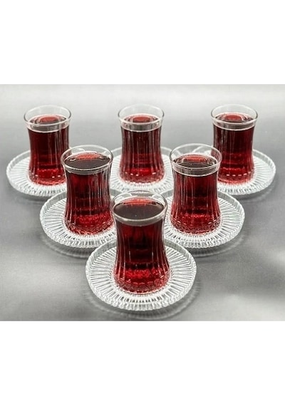 Paşabahçe Elysia Çay Bardağı ve Riva Çay Tabağı Takımı 12 Parça Şeffaf