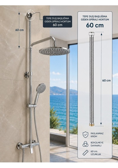 Yağmur Duş Kısa Spiral 70 Cm Acar 18.07.600 Açık Gri